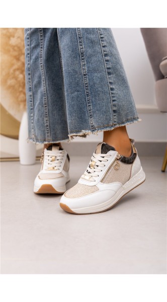 Baskets à lacets avec paillettes et motif, avec semelle en cuir