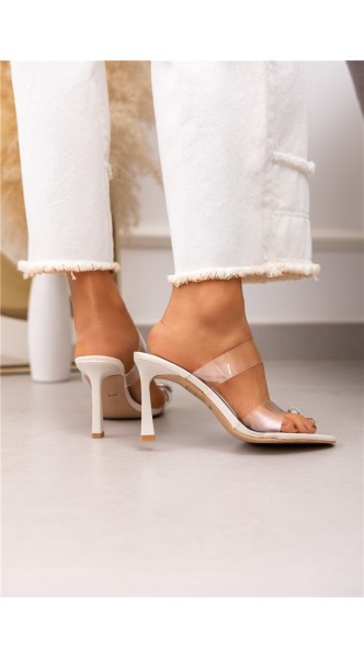 Mule à talon aiguille avec double bride transparente