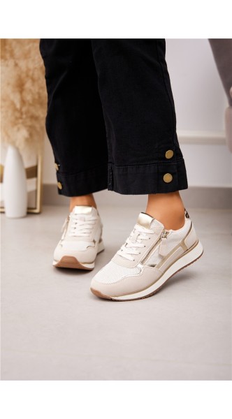 Baskets à lacets avec vraie zip et motif léopard à l'arrière.