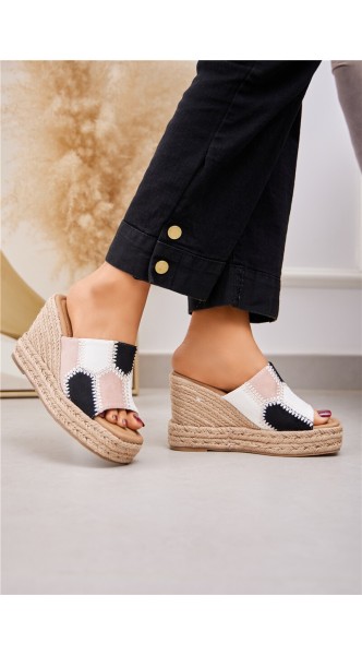 Mules compensées avec motif tricolore