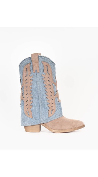 Bottes santiag avec rabat en denim