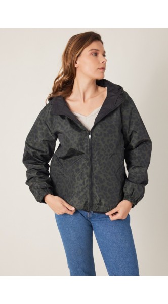 Parka courte Réversible motifs léopard, Imperméable print