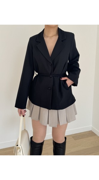 Blazer chic uni à cordon et boutons