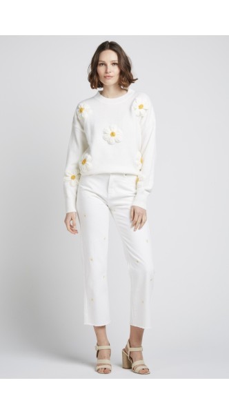 Jeans avec paquerettes brodées