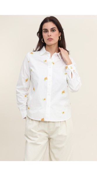Chemise coton Broderies Fleurs