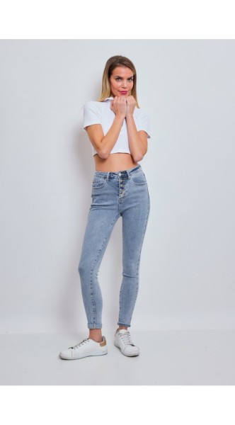 Jean skinny à boutons et taille haute