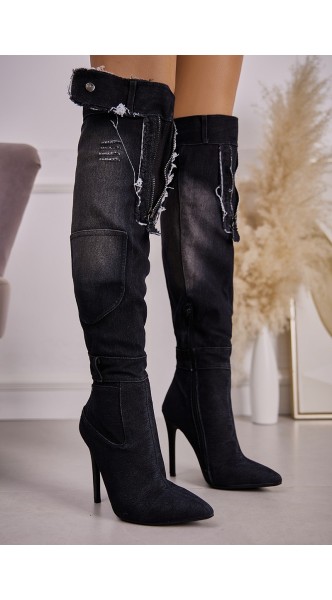 Botte en jean, denim à talon aiguille