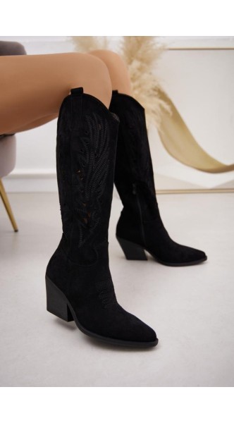 Bottes cowboy,santiags en daim,suédine à talon en biais avec motif