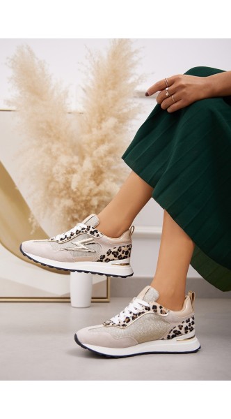 Baskets à imprimé léopard avec éclair doré sur le côté