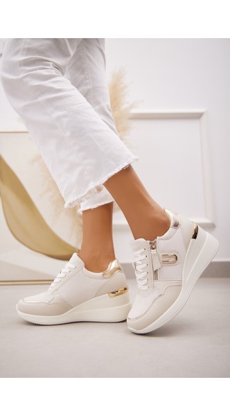 Baskets compensées avec décoration dorée en U et vrai zip